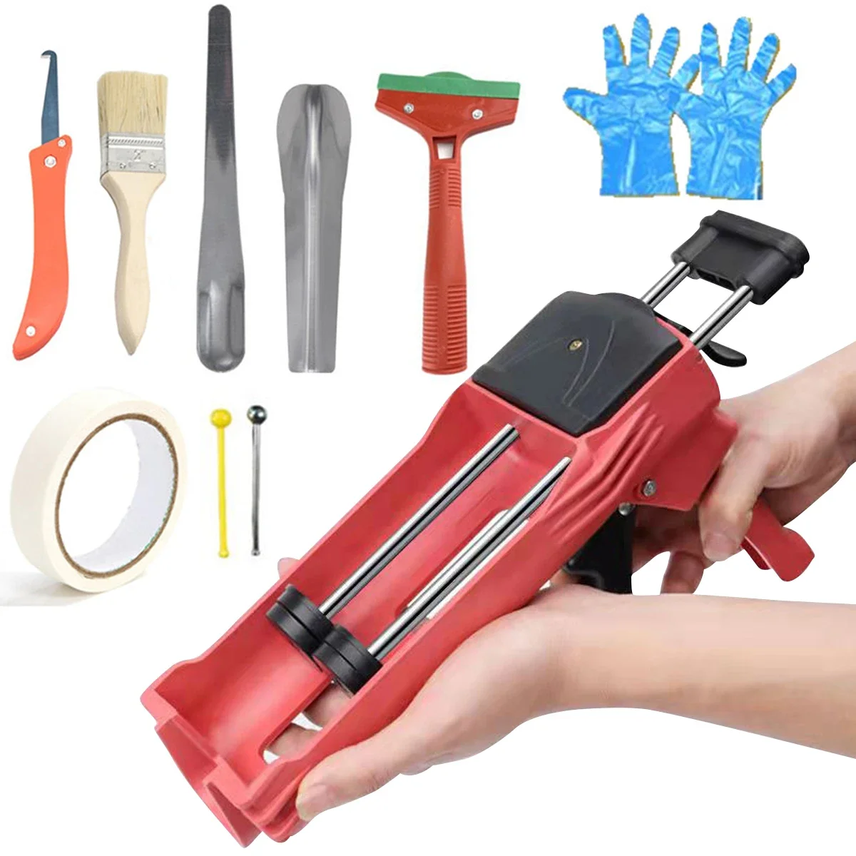 400ml Manual Caulking Tool Dual Component Cartridge Applicator Heavy Duty Metal Glue Tool for Ceramic Tile Balcony Seam Repair