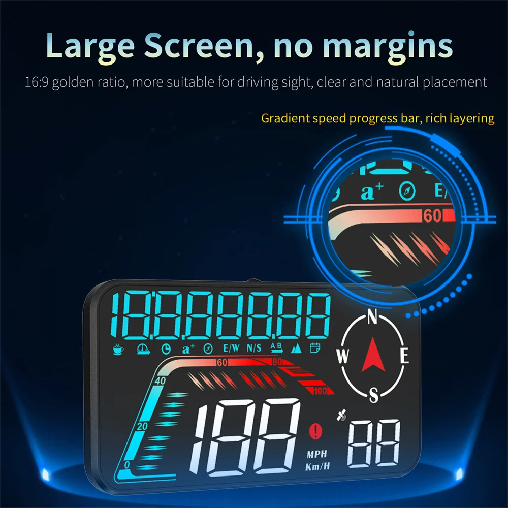 Geyiren G12 GPS HUD tachimetro digitale Plug and Play per tutte le auto Big Font KMH MPH chilometraggio tempo locale altitudine Head-up Display