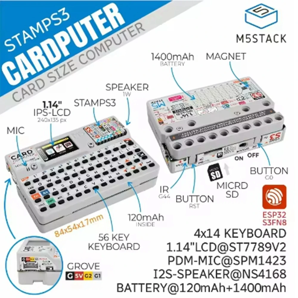 M5stack Cardcomputer StampS3 microcontroller 56 key keyboard card computer