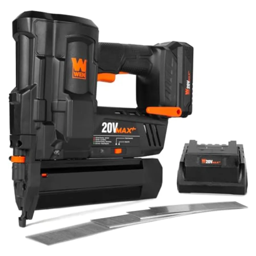 

Cordless brad nailer for woodworking aluminum body black-gray color 20V max power with 2.0Ah battery and charger included