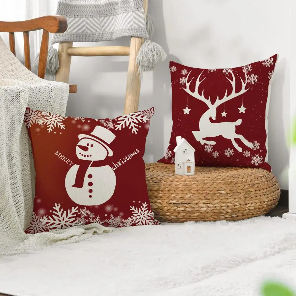 Xmas Pillow Slip Festive Christmas Pillow Covers Durable Non-fading Elk Snowman Print for Stylish Holiday Decor Throw Pillow