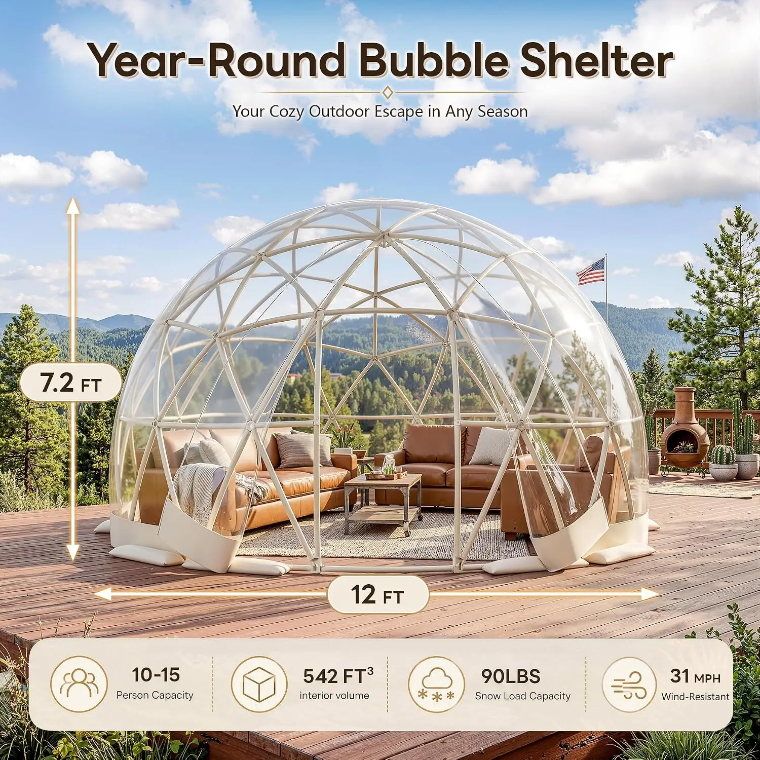 12FT Garden Dome Tent, Clear Outdoor Bubble Shelter with 360° View, Customized