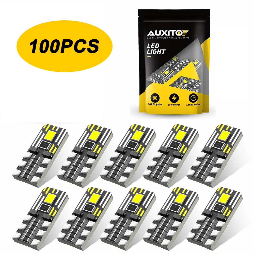 AUXITO 100pcs T10 W5W LED Bulbs 360 Lighting Mini 194 168 Bulb Canbus Free 12V Auto Interior Dome Map Golve Box Door Trunk Lamp