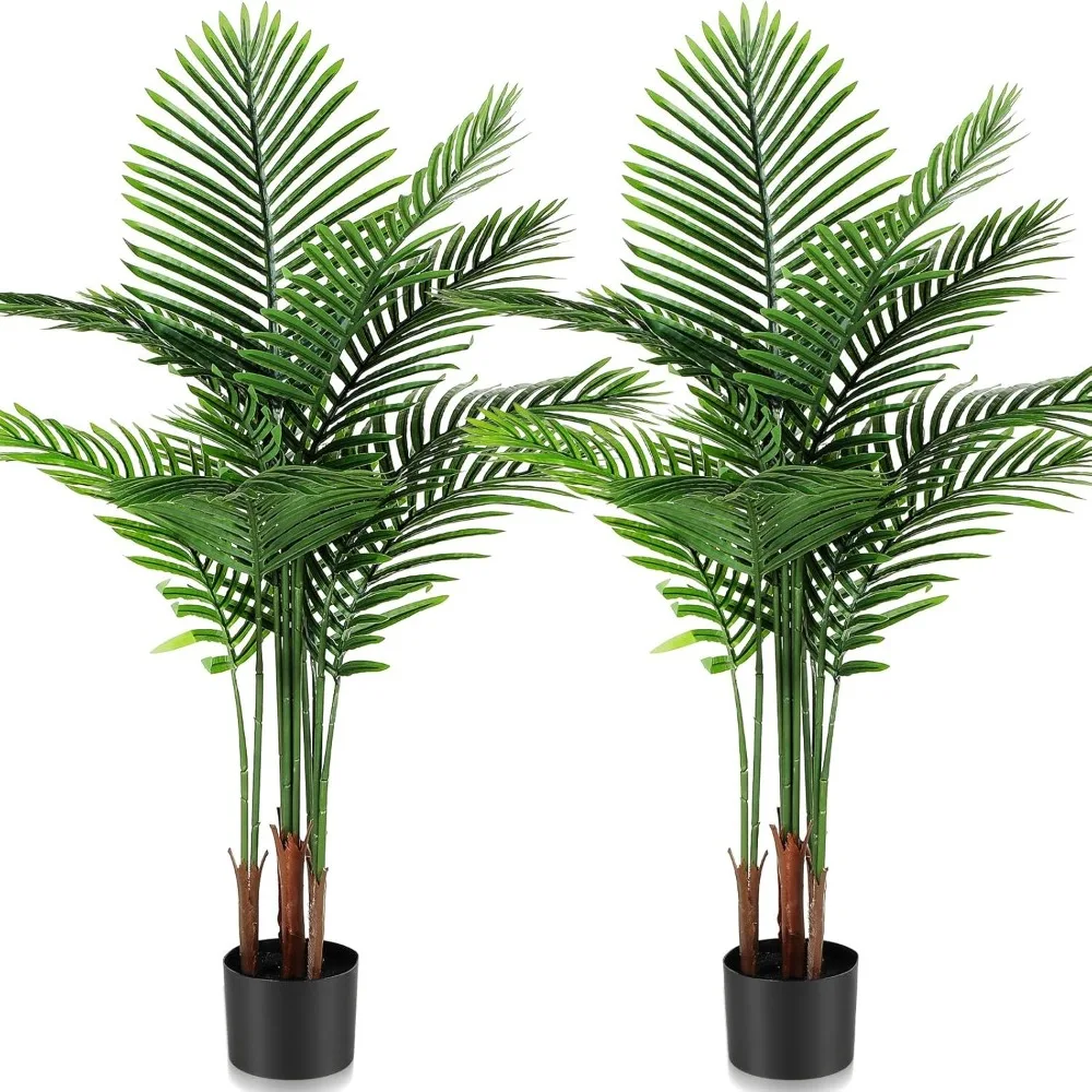 

2 Pack Artificial Palm Trees 3Ft, Fake Plants Fake Trees Artificial Areca Palm Plants for Outdoor Indoor Faux Tree in Pot
