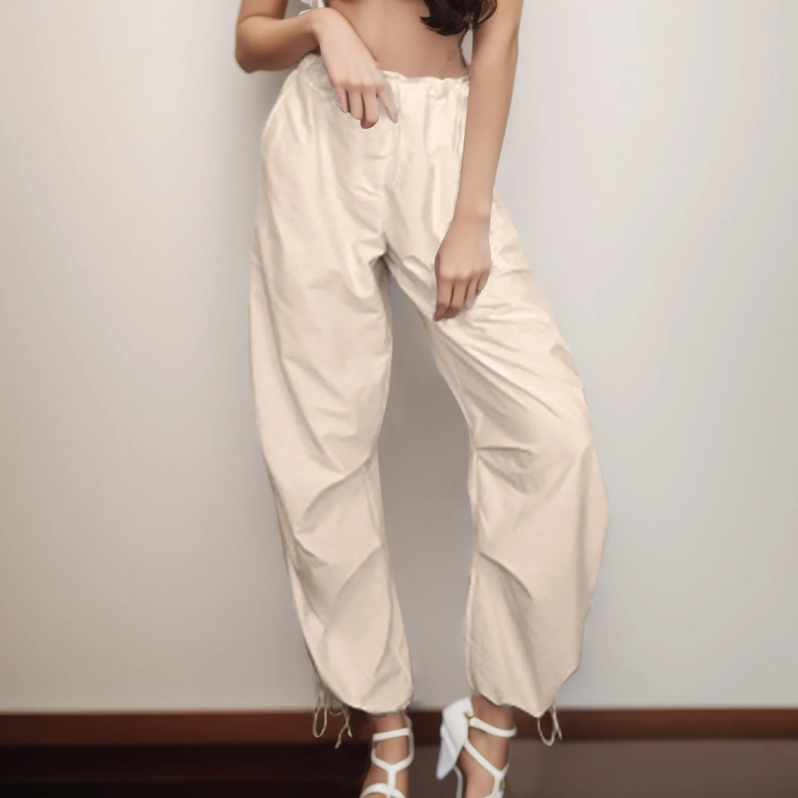 

Y2K Cargo Pants Women Solid Low Waist Sweatpants Drawstring Wide Leg Baggy Trousers 2023 Summer Streetwear Punk Casual Tech Pant