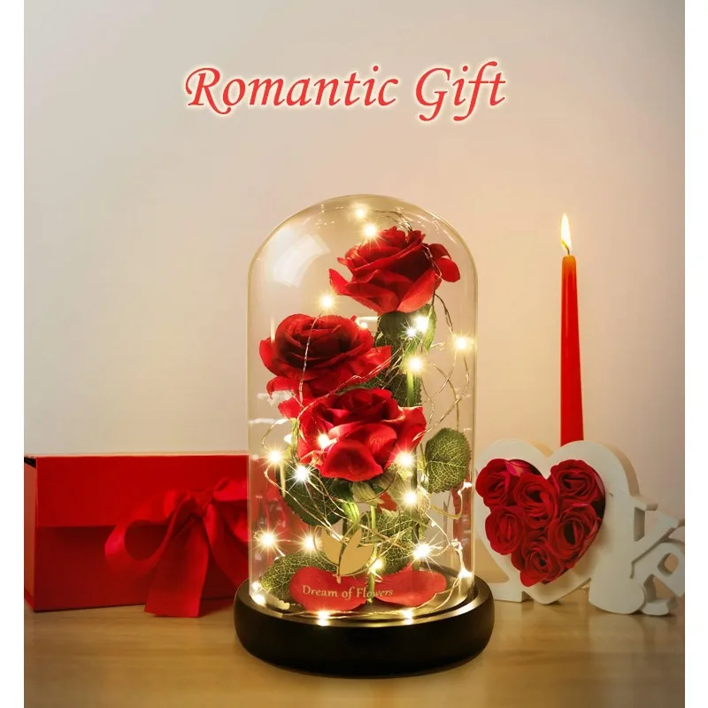 Beauty and The Beast Rose in Glass Dome,Anniversary Rose Gifts for Wife,Valentines Flowers Birthday Gif