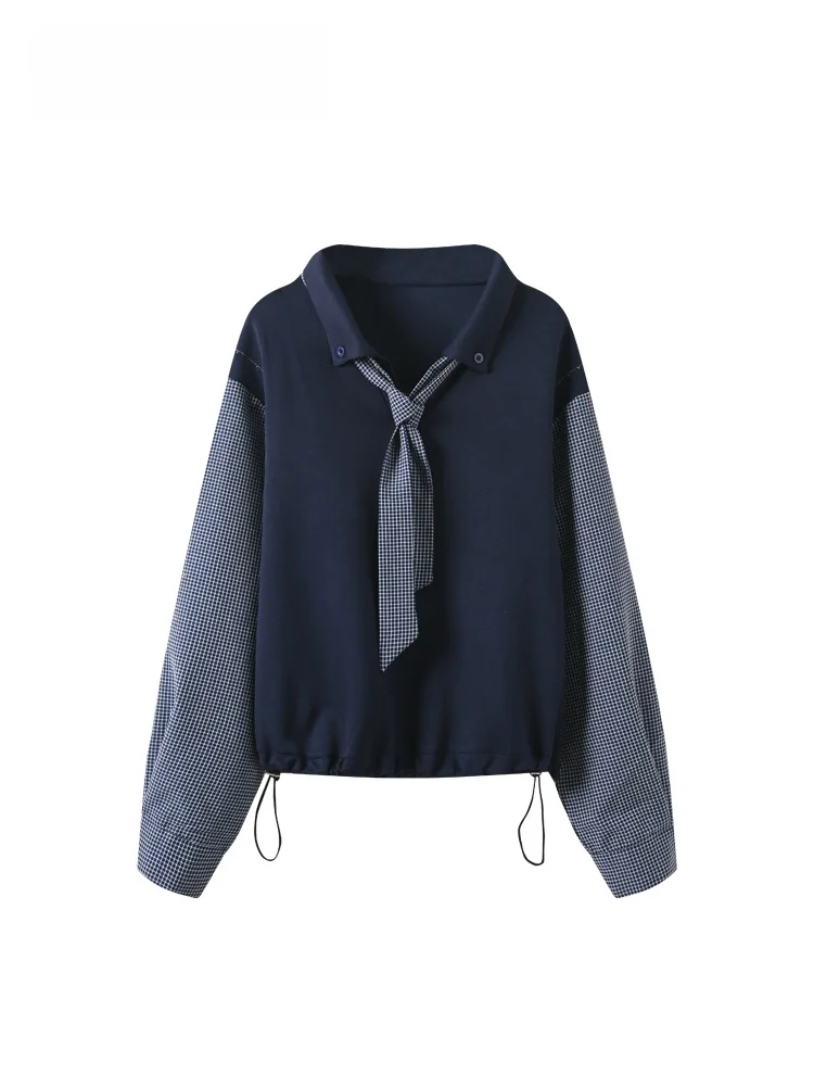 

plus Size Women's Long Sve Stand Collar irt Autumn Faion Splicing Slimming Design Casual Loose Fit Cotton Inner Wear