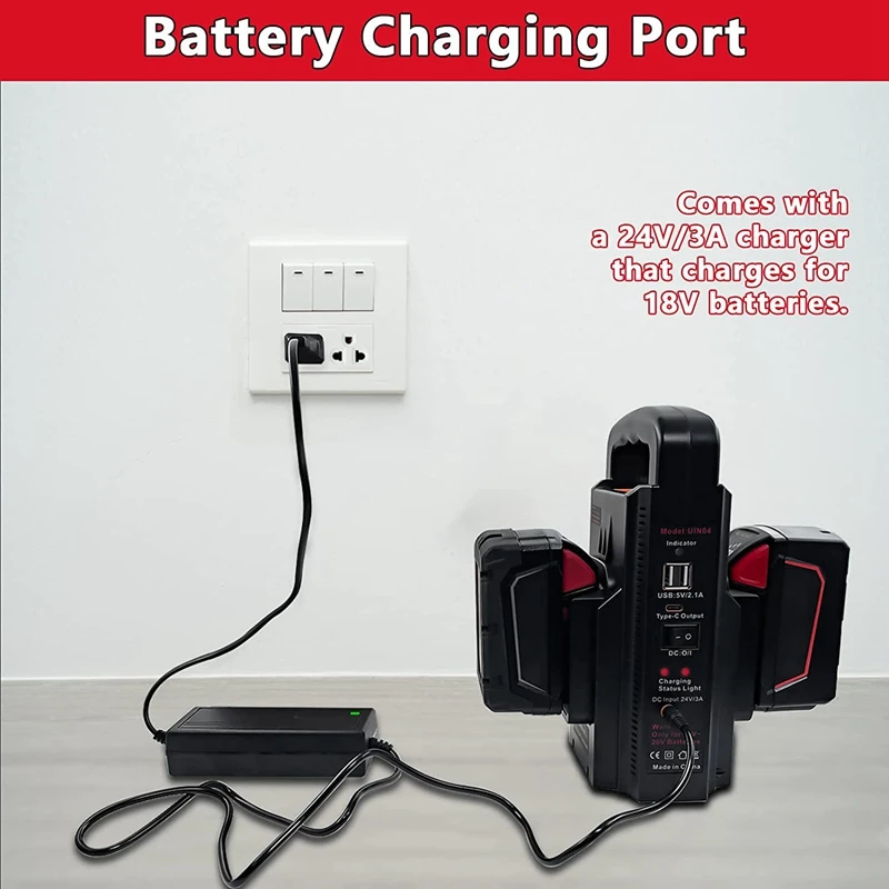 Inversor de fuente de alimentación de 150W para batería de iones de litio M18 de 18V, inversor de corriente portátil de 2 canales DC 18V a AC 120V enchufe estadounidense