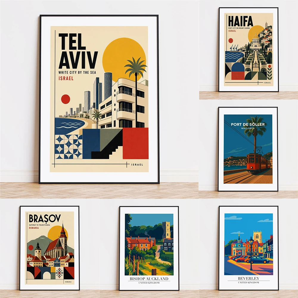 Haifa Israel Print Bauhaus Style Travel Poster Haifa Poster Hamburg Germany Print Tel Aviv Israel Travel Canvas Painting