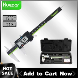 Huepar Measuring Tool Stainless Steel Digital Caliper Electronic Magnatic Vernier Caliper For Inner Outer Depth & Level Scale