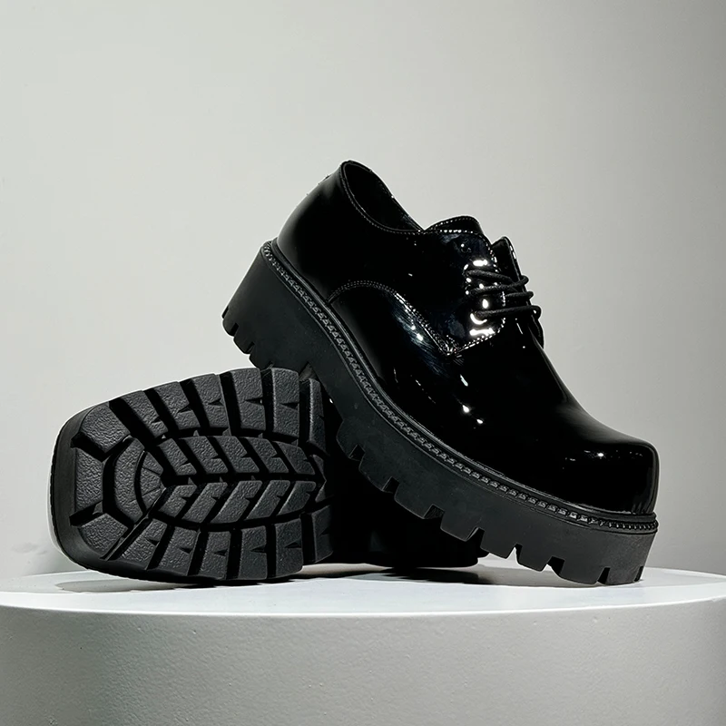 

Men's Black leather shoes Minimalist classic style Business and Leisure Party Fashion lace up Thick Bottom Derby Versatile