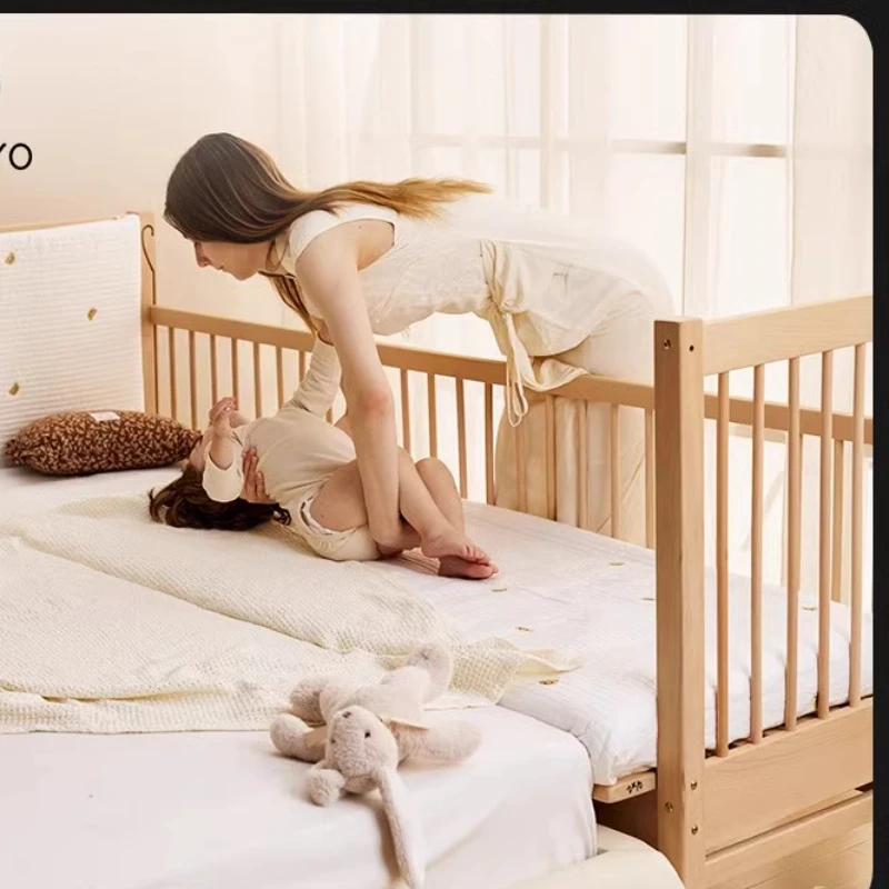 

Splicing bed, baby solid wood custom small bed, lifting beech big bed, bedside widening for adults, babies and children's beds