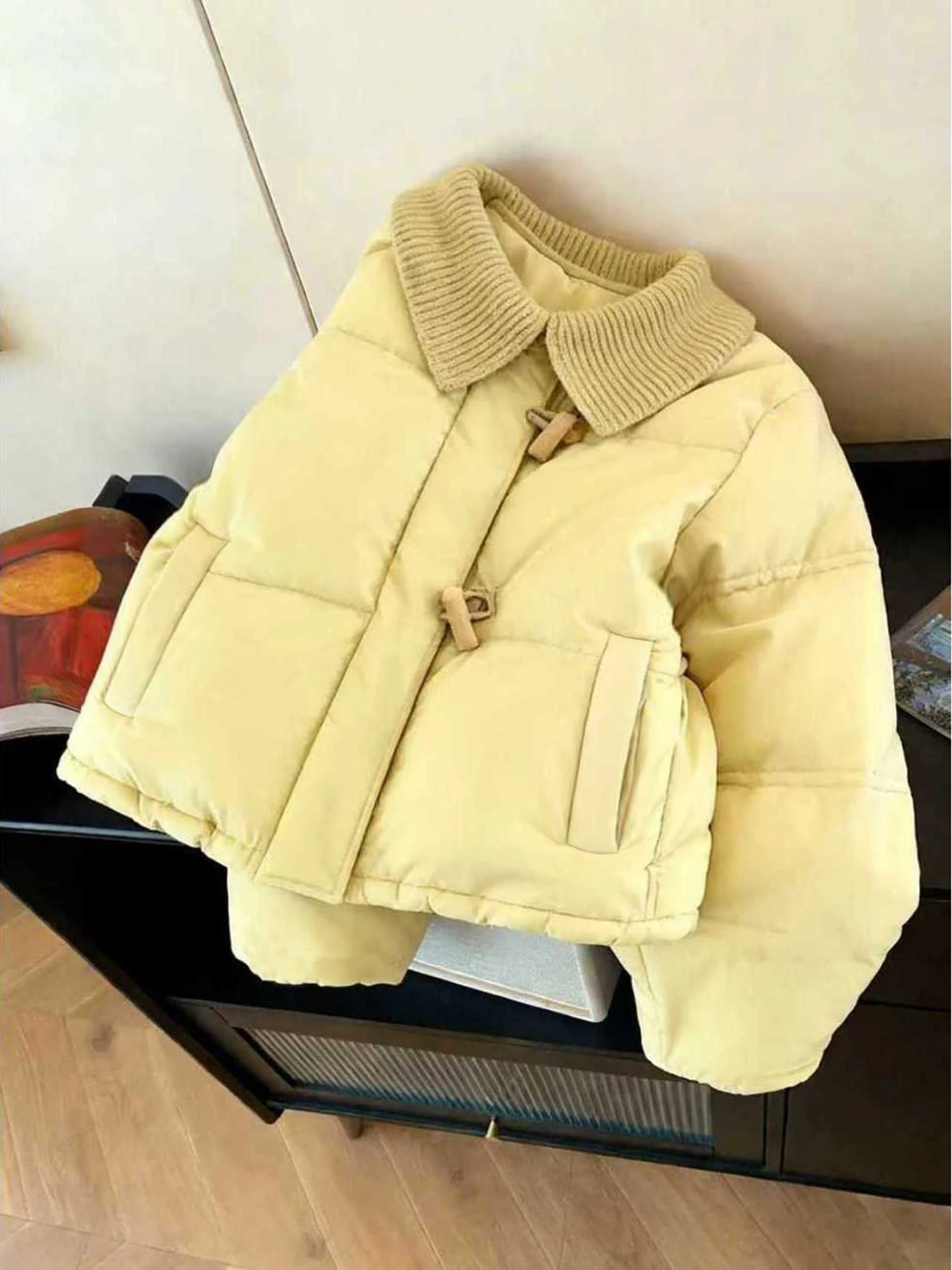 

Корейская теплая женская куртка из хлопка с вязаным воротником и эффектом омоложения, милая верхняя одежда для зимы