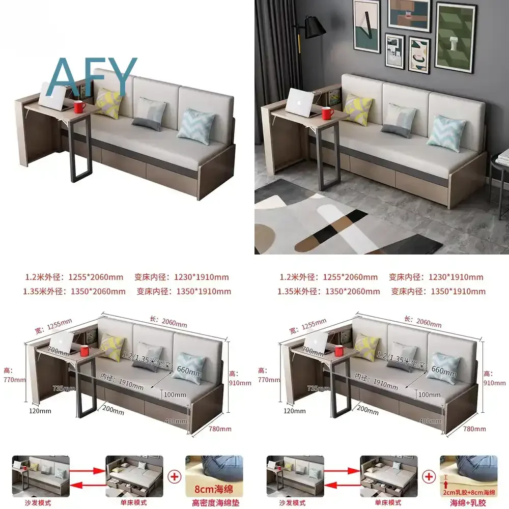 Multi-Functional Sofa Bed for Small Apartment Living Room Dual Purpose Sitting Sleeping Folding Retractable Sofa with Storage