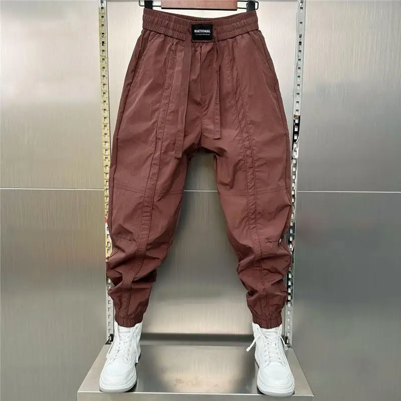

Qui Dry Ice Silk Summer Big Size Casual Pants Men's Cuffed Sports Thin Sle Loose Fit Long Trousers for Casual Ocns