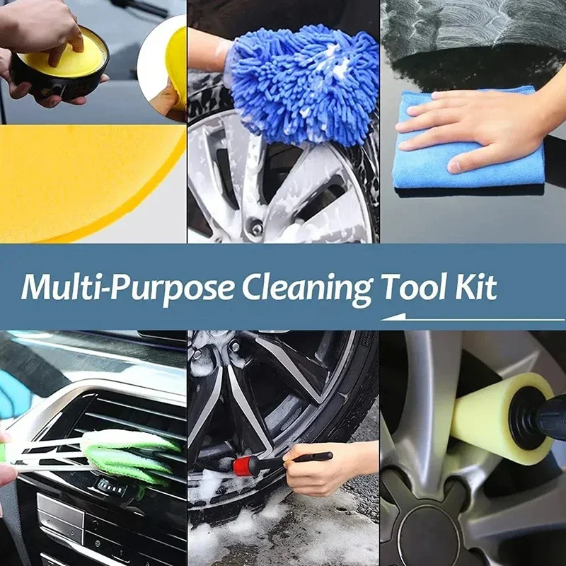 Car dust removal brush 17 piece set detail brush kit cleaning car sponge brush towel metal brush bathroom surface