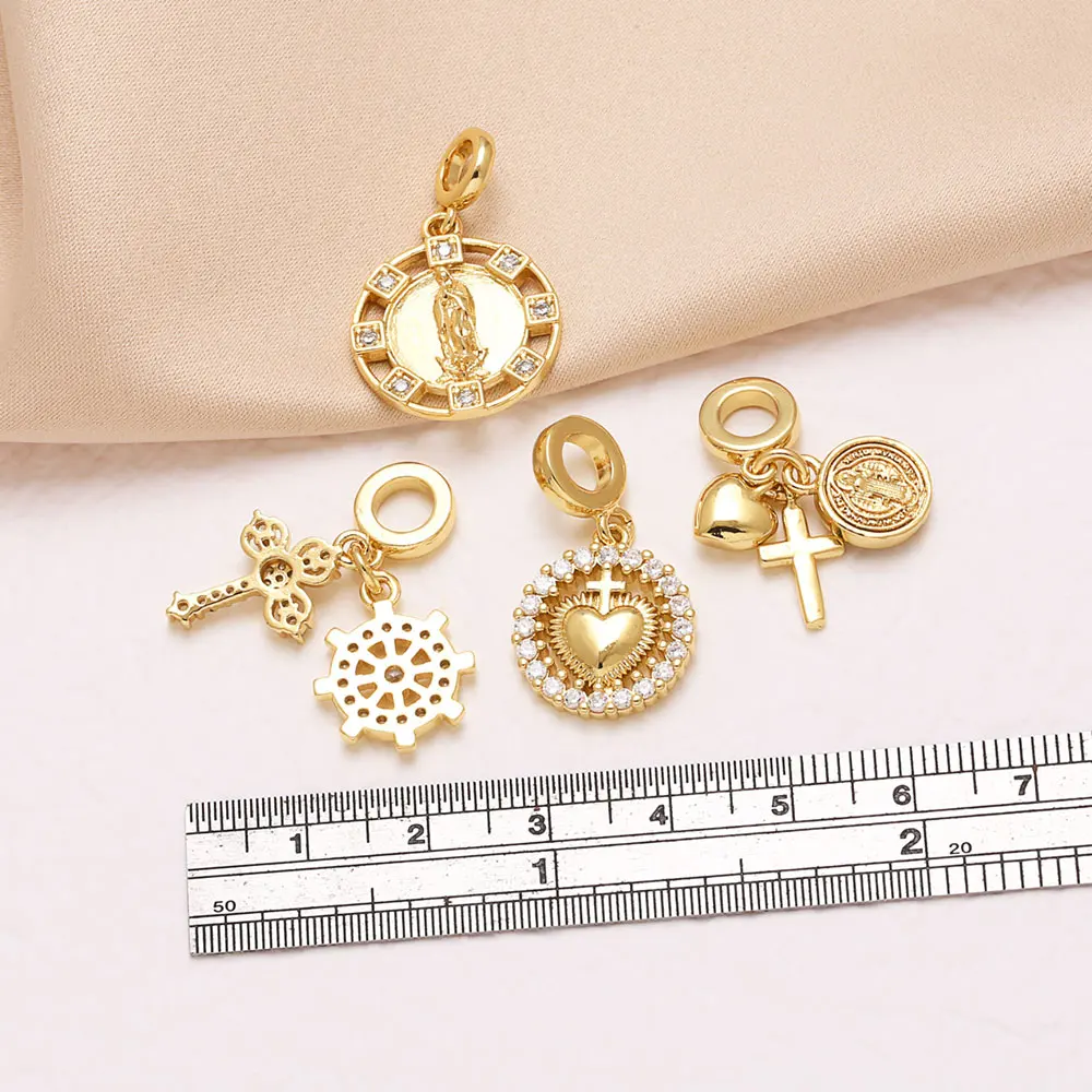 OCESRIO White Crystal Virgin Mary Medal Pendant for Necklace Copper Gold Plated Cross Anchor Jewelry Making Component pdta176 view 2
