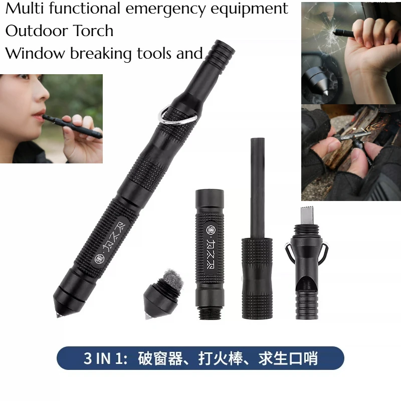 Outdoor Multifunctional Emergency Survival Tool Outdoor Fire Rod Survival Whistle Tungsten Steel Window Breaker