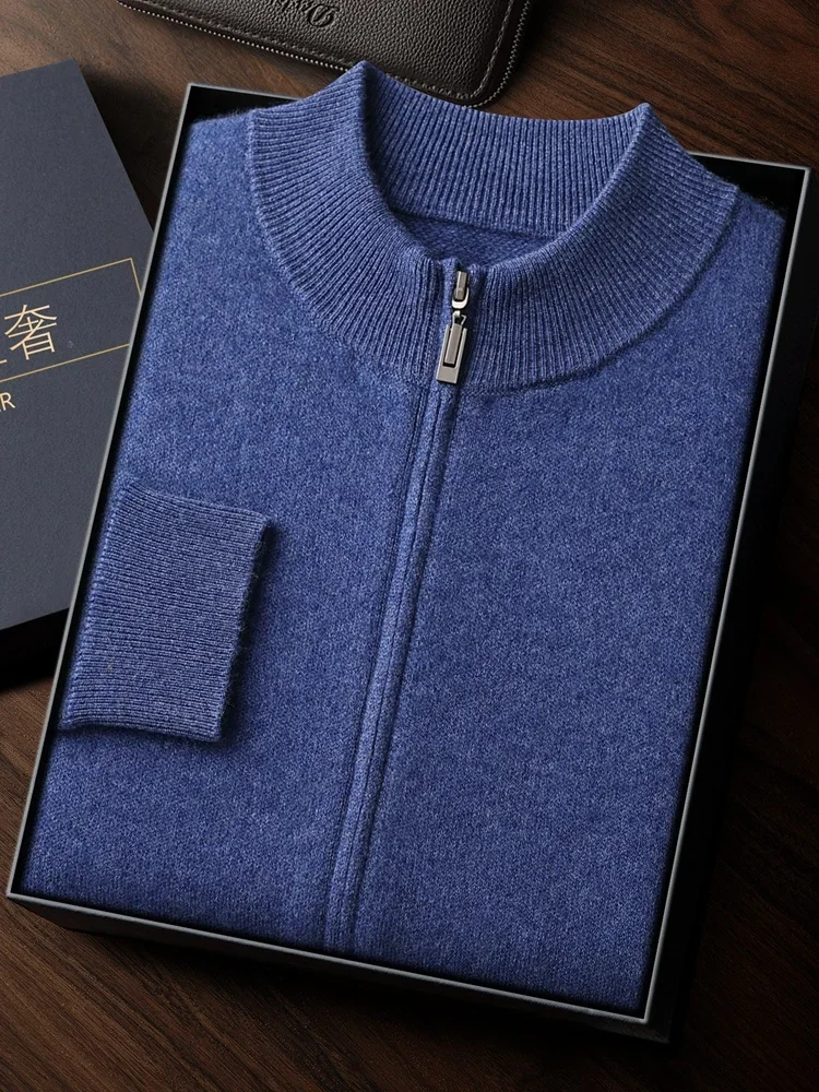 Refined Autumn Winter Sweater Cardigan 100% Cashmere Sweater For Men Clothing Versatile Business Cardigan Mock Neck Warm Jacket