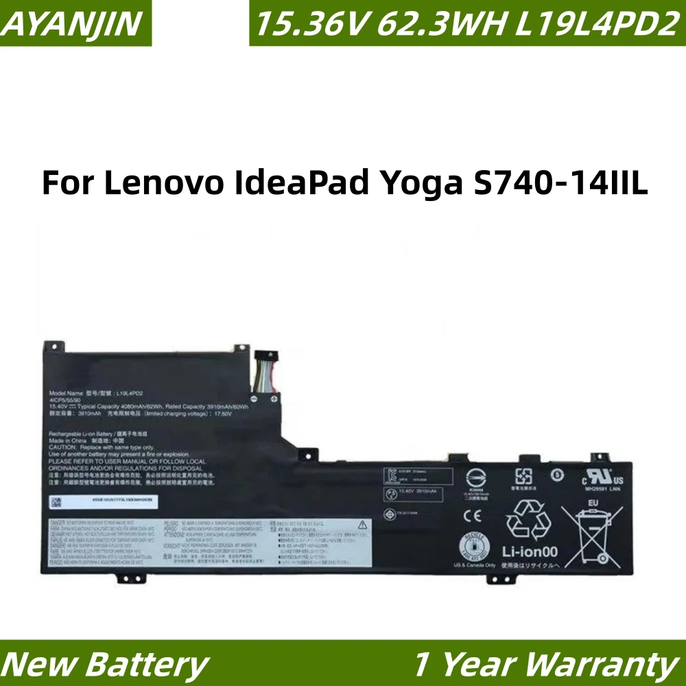 L19L4PD2 15.36V 62.3Wh Laptop Battery for Lenovo IdeaPad Yoga S740-14IIL L19M4PD2 SB10W67348 4ICP5/55/90