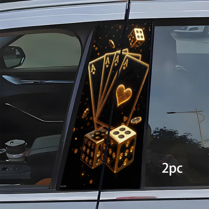 

2PC car decal, gold playing cards and dice shine on a black background, DIY self-cutting, bumper sticker, suitable for, car SUV