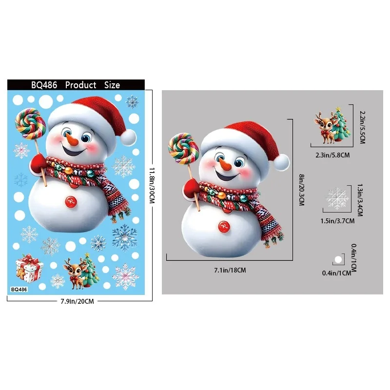 Weihnachts-Fensteraufkleber Klassischer Lebkuchenmann Schneemann Weihnachtsmann Statische Klebefolie Dekoration für Zuhause Einkaufszentrum – Detail 13