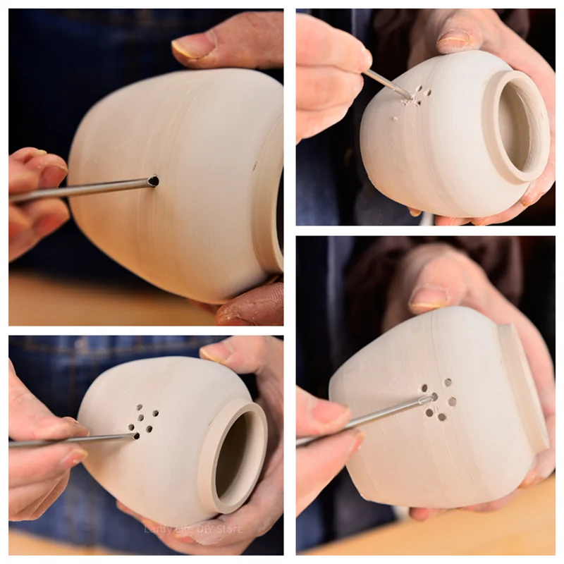 6 Pcs Pottery Stainless Steel Hole Puncher Carving Sculpture Modeling Punching Diy Ceramic Teapot Polymer Clay Tools