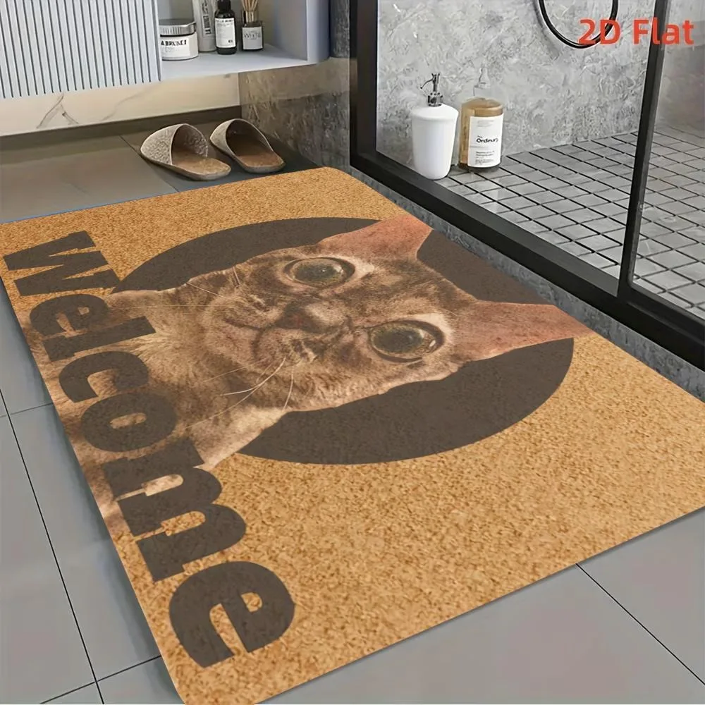 Cool Cat Welcome Sign Diatom Mud Floor Mat Bathroom Living Room Door Non-slip Mat Home Decor Entryway Foot Rug