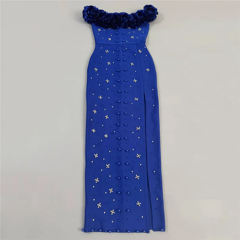 2026 New Luxury Bandage Dress Off Shoulder Flowers Pearls Open Leg Ankle Length Birthday Celebrity Evening Club Party Dresses