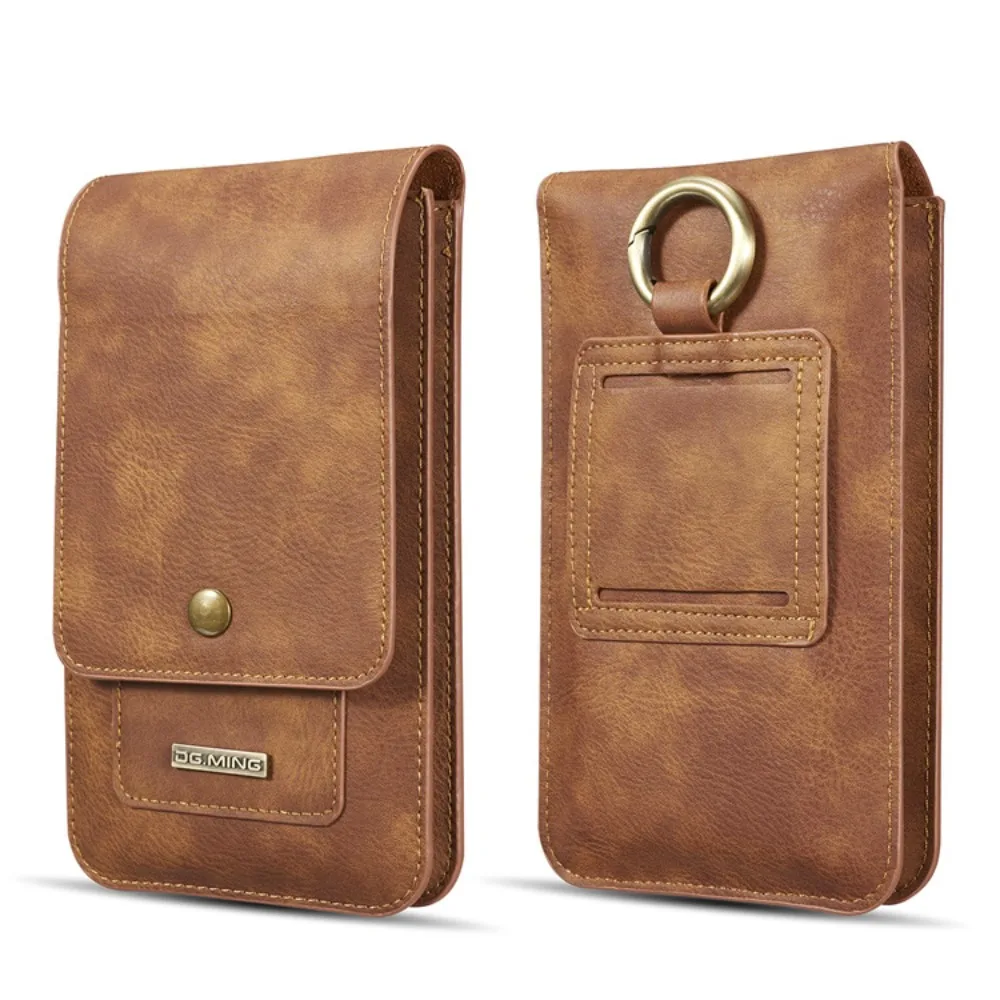 

PU leather double-layer hanging waist bag with belt, multi-card slot magnetic buckle, multi-functional vertical waist bag