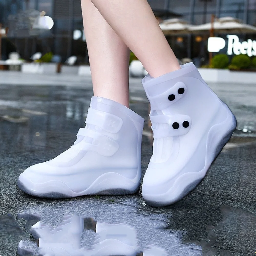 

1 Pair Waterproof Rain Boots Button High Elastic Anti Skid Shoe Covers Reusable Durable Overshoes Unisex