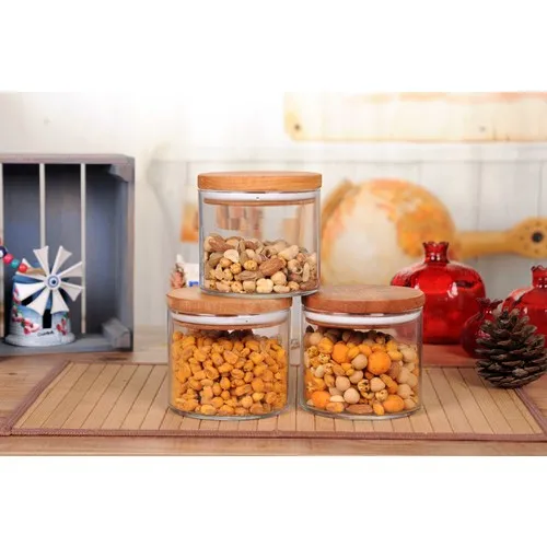 Berry 3'lü Glass Jar With Wood Lid 700 cc