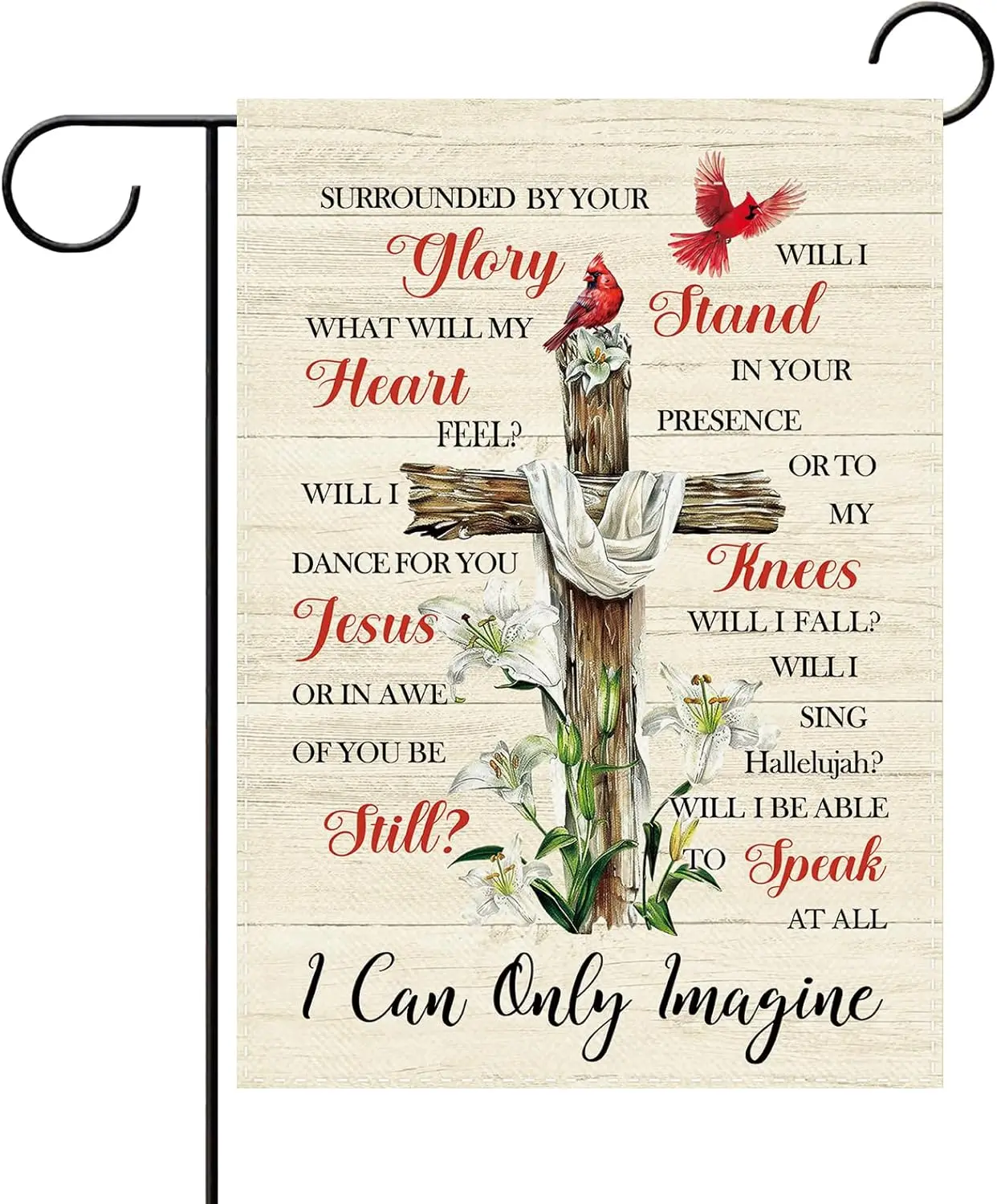 Christian Cross I Can Only Imagine Decorative Garden Flag, Religious Jesus Cardinal Lily Flower Bible Verse Small Yard Outsi PPZ