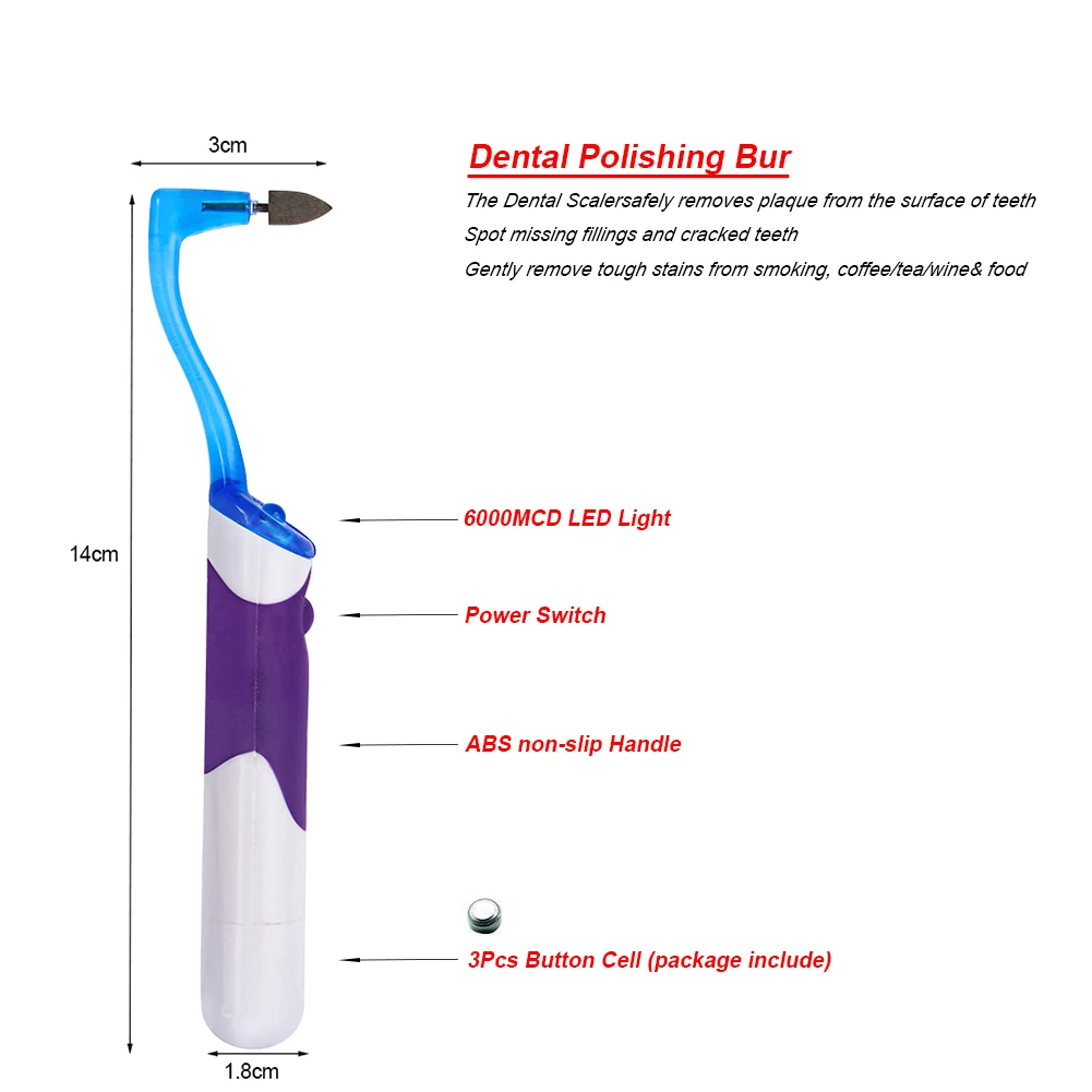 歯のクリーニング用LED口腔衛生機器,歯科衛生キット,ミラー,歯研磨,プローブスクレーパー,歯除去剤,3個