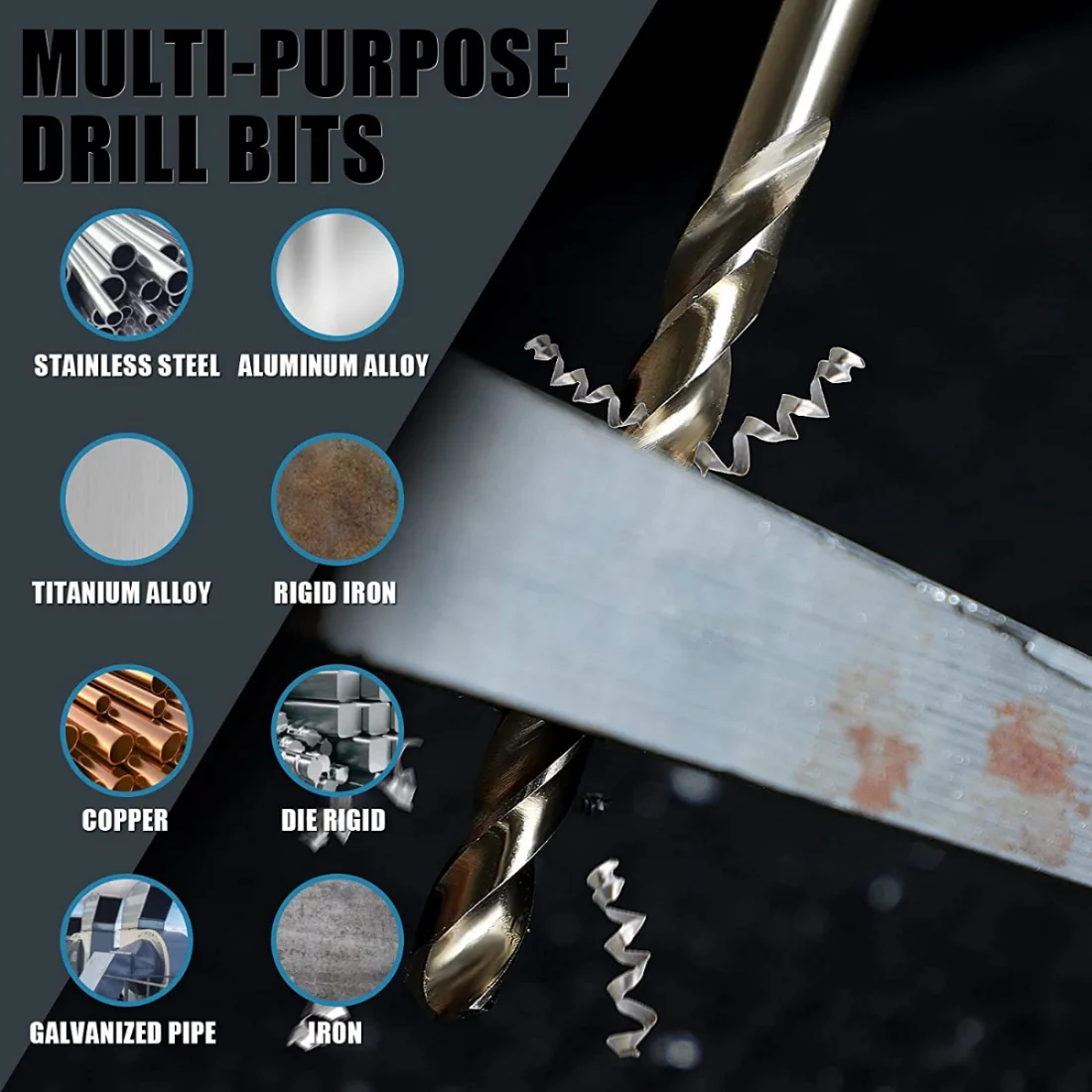 M35 5% Cobalt Metric Drill Bits Set (1mm-10mm/19pcs),Shank Jobber Drill Bits,HSS Twist Drill Bits for Stainless Steel Hard Metal