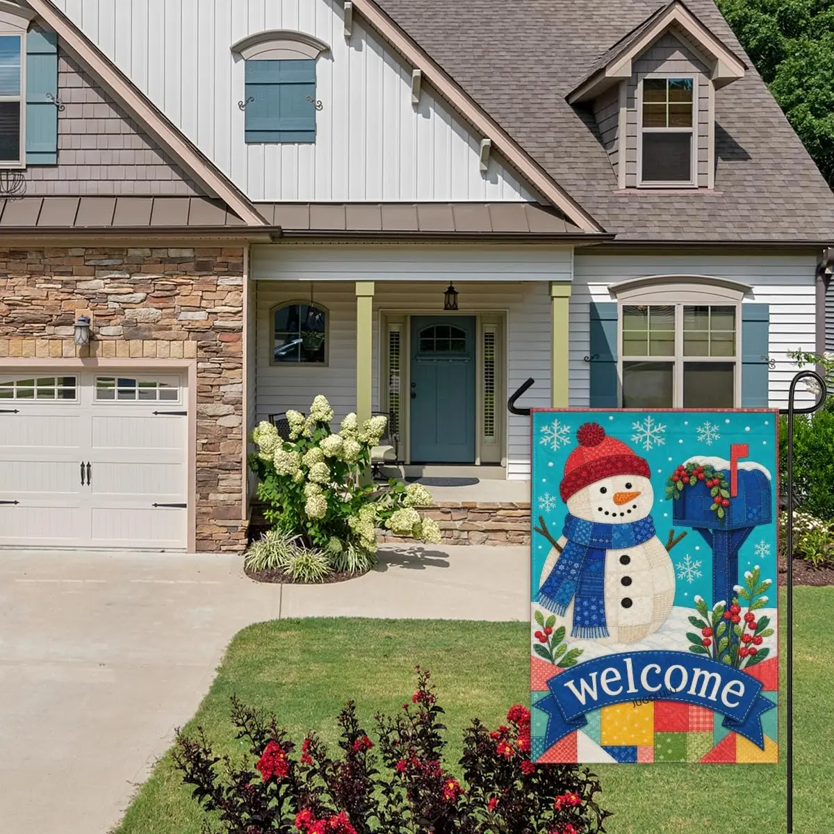 Winter Holiday Garden Flag Snowman Mailbox Quilt Welcome 28x40 Inch Polyester Double Sided Printed for Seasonal Spring Summe aaz