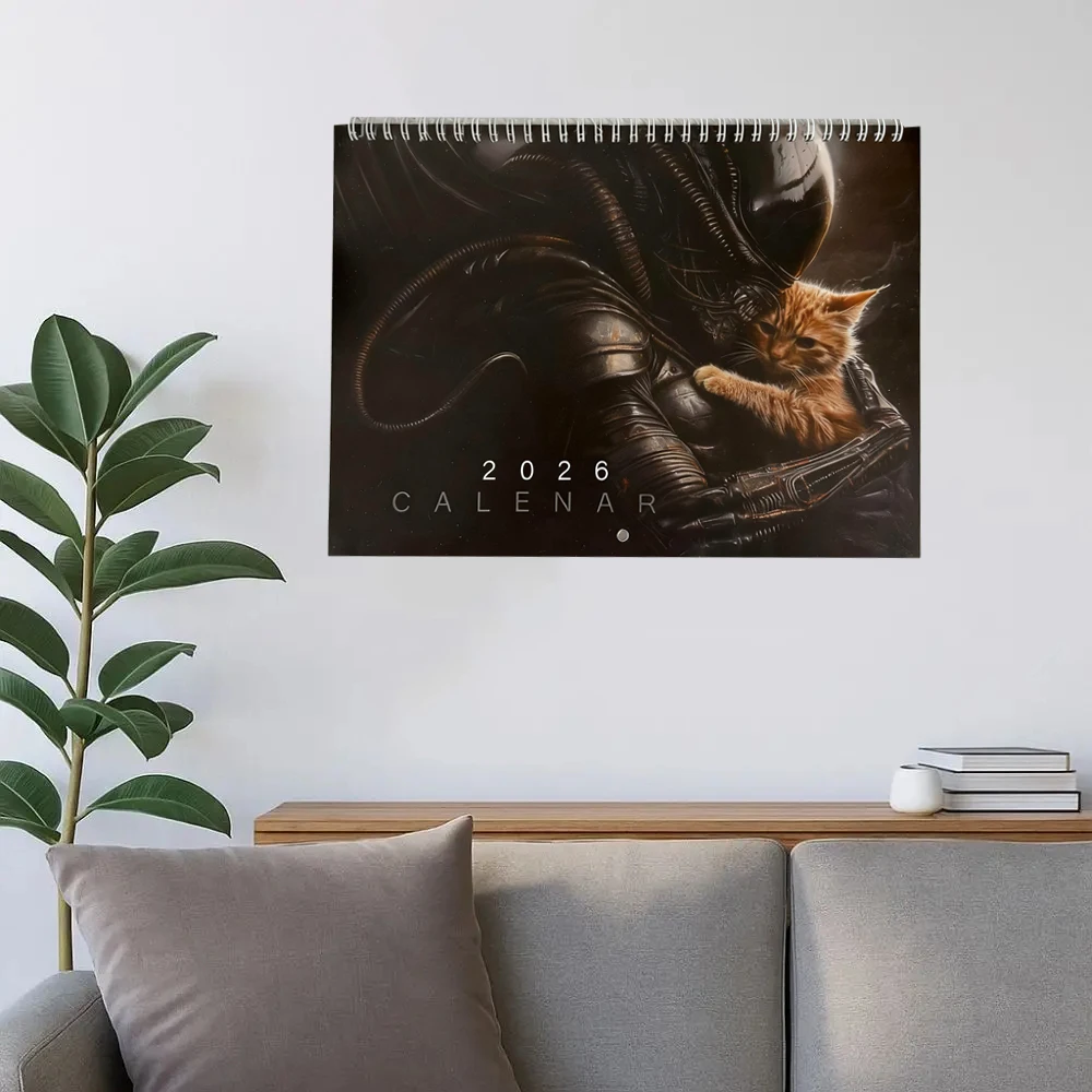 

Wall Calendar 2026 Monthly Hangable Alien Cat Design 12 Months Family Planner Organizer Calendar for Bedroom Home Office Decor