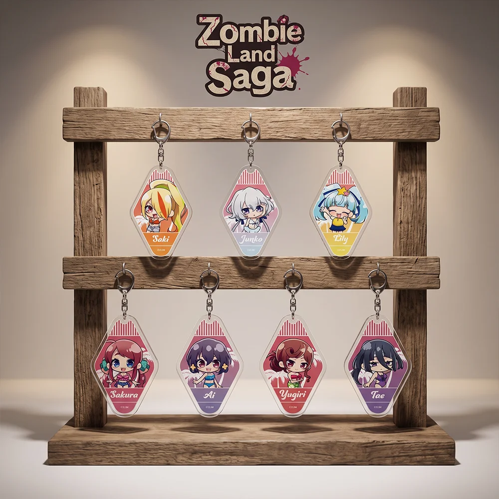 Anime Zombie Land Saga Sakura Minamoto Saki Nikaido Swimsuit CHIBI 6CM Kawaii Keychain Cute Keyring Decor Cosplay Gift