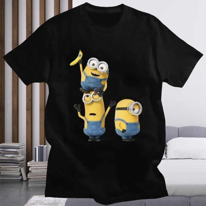 

Spring Summer Cotton Minion Cartoon Banana Light Luxury Printed Short Sleeved Pattern Trendy Casual Versatile Round Neck T-shirt