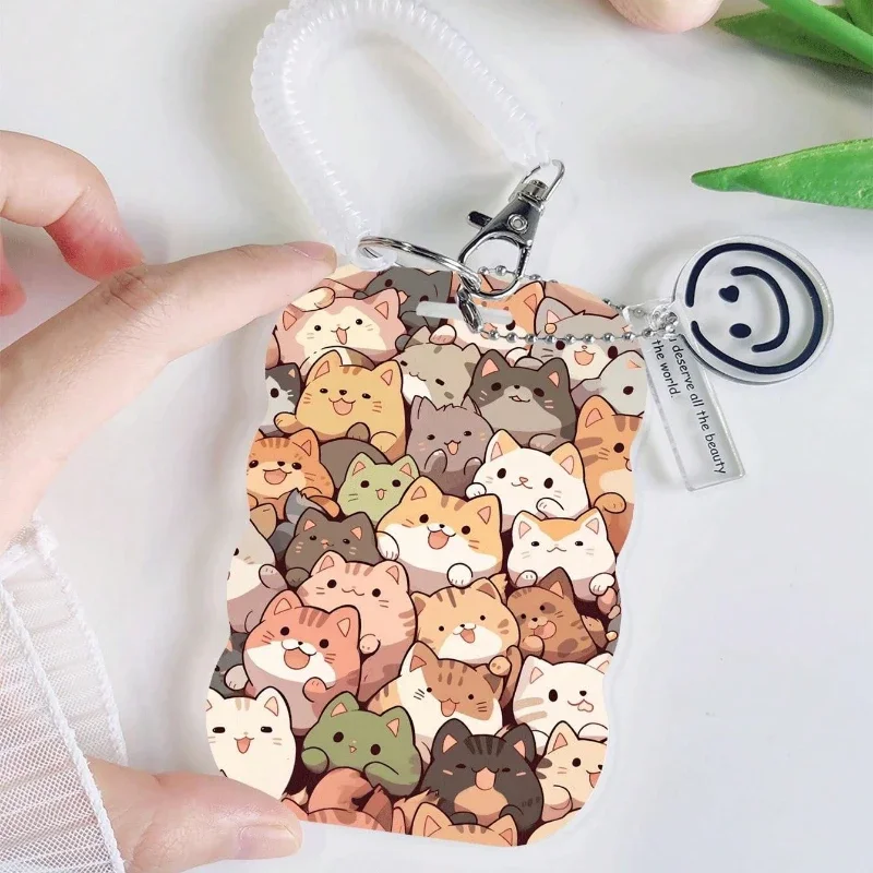 Cartoon Cute Cat Card Holder Keychain ID Name Tag Students Bus Pass Access Card Cover Case Badge Holder Bank ID Holders Pendant