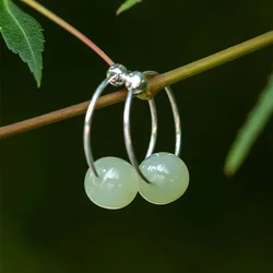 2024 New Green Natural Hetian Jade Genuine 925 Sterling Silver Hoop Earrings for Women S925 Fine Jewelry Christmas Gifts YEA592