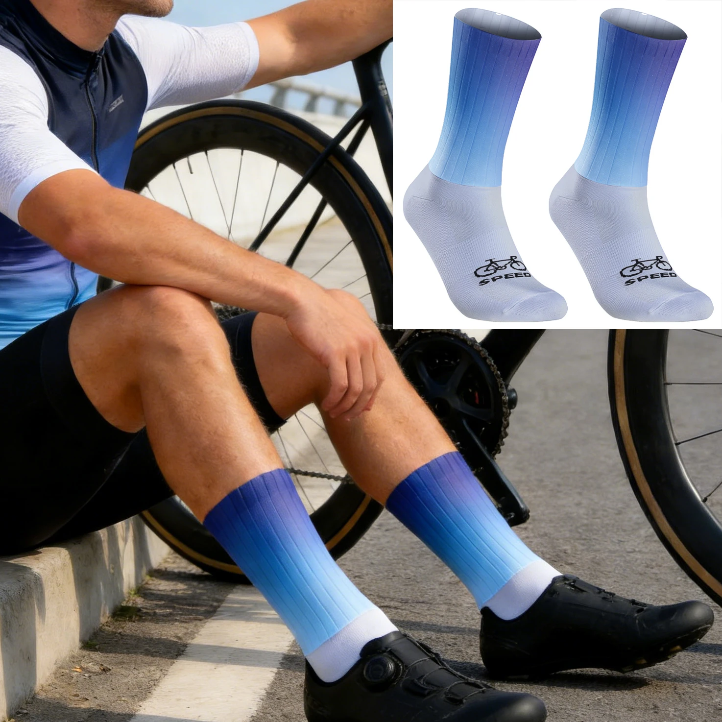

Professional Ankle Length Cycling Socks for Men And Women Breathable Moisture Wicking Compression Cushioned Sports Tab Socks