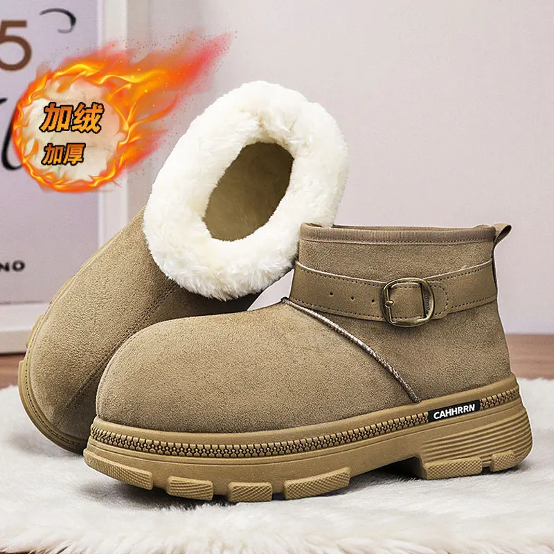 Men Thicken Warm Plush Snow Boots Thick Bottom Non Slip Winter Cotton Padded Shoes Woman Outdoor Casual Platform Short Booties