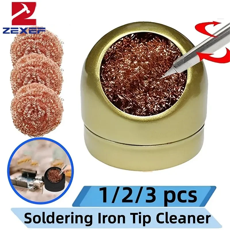 Metal Wire With Stand Set Welding Desoldering Soldering Solder Iron Tip Dross Cleaner Cleaning Steel Ball Mesh Filter Tin Remove view 4