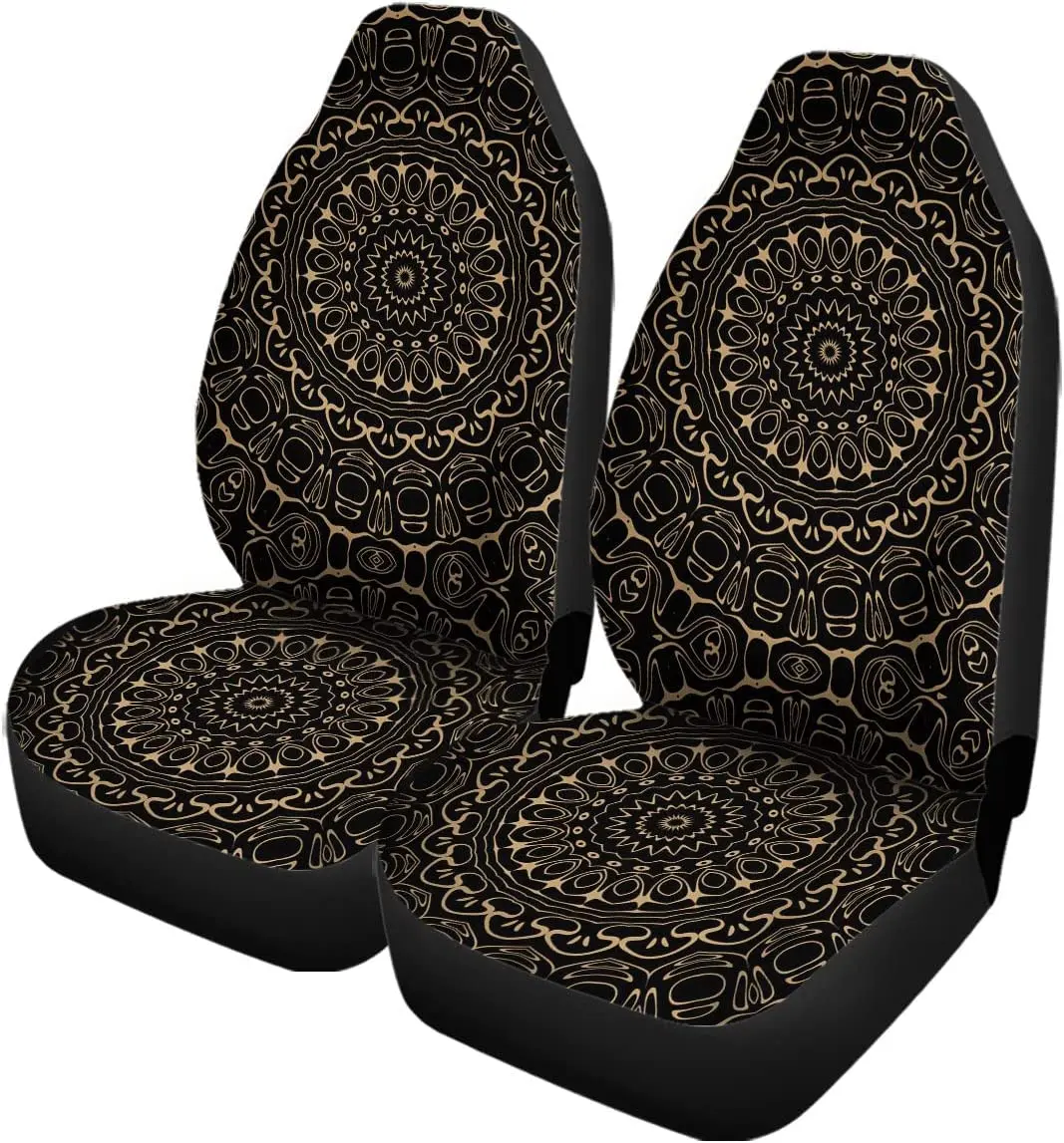 

Set of 2 Car Seat Covers Auto Accessories Carseat Front Seats Fit Most Cars, SUV Sedan, Truck Mandala Gold Yoga Boho Magic