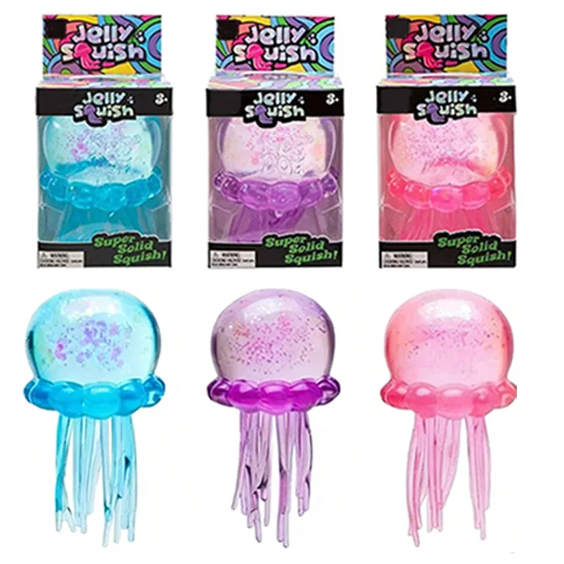 Jellyfish Squeeze Toy, Super Soft Stress Relief Squishy Fidget Toy with Glitter, Non-Toxic Anxiety Relief Toy for Kids Adults