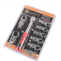 Interchangeable Ratchet Wrench Tubing Wrench Set 180 ° Rotating Gear Spanner Mechanical Workshop Tools Professional Repair Tools