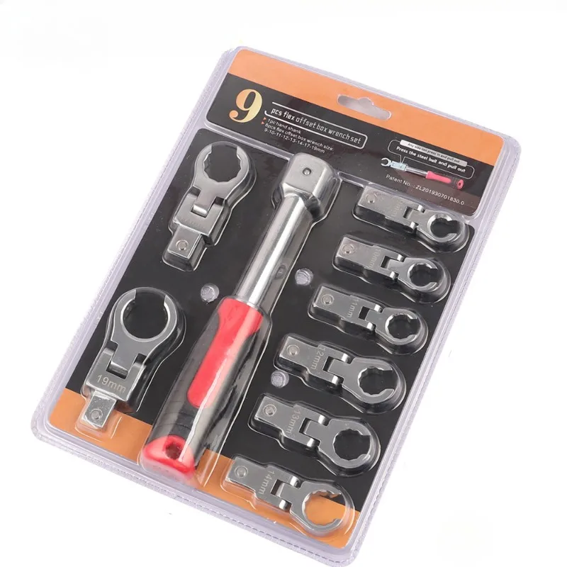 Interchangeable Ratchet Wrench Tubing Wrench Set 180 ° Rotating Gear Spanner Mechanical Workshop Tools Professional Repair Tools