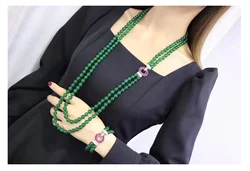 30-32'' Green Agate Natural Bracelet And Necklace Set For Women Lady Gift