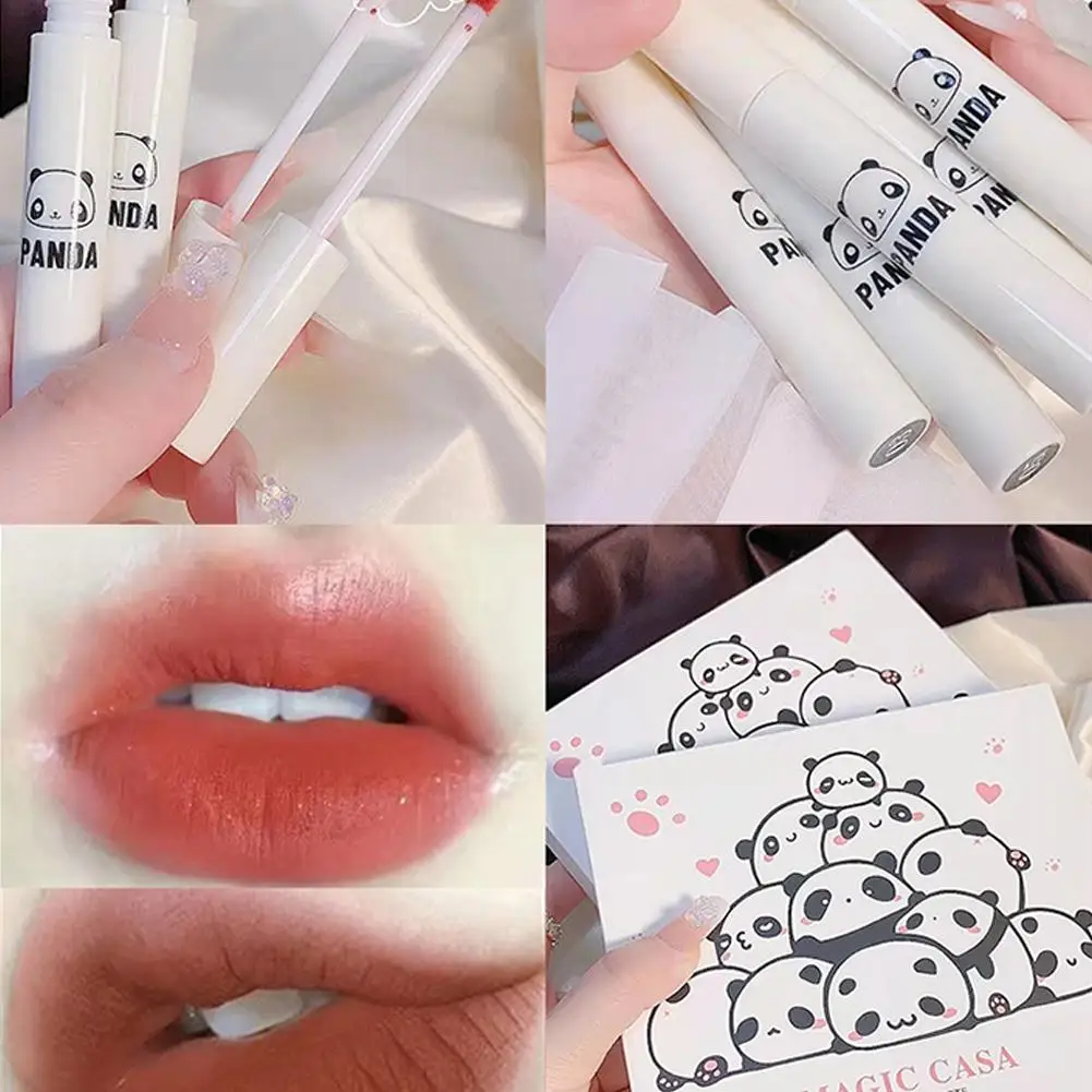 New Cute Panda Lip Glaze Set Of Six Pieces Matte Velvet Lipstick Gift Box Daily Use Cosmetics Gifts For Friends